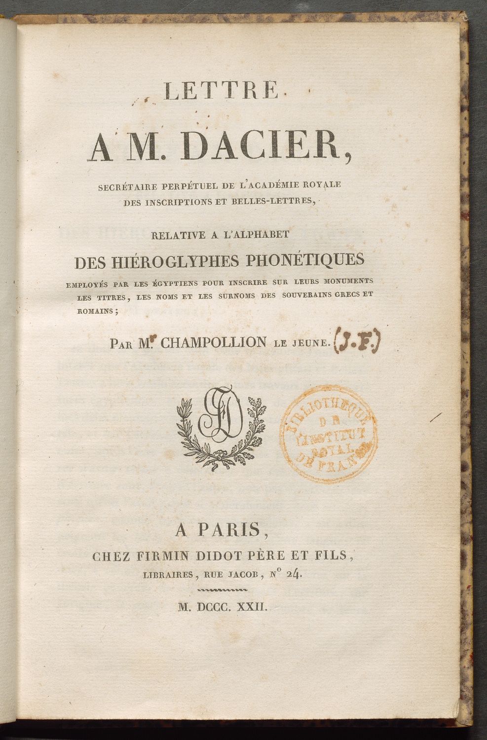 Lettre à M. Dacier par J.-F. Champollion le jeune (p. titre)