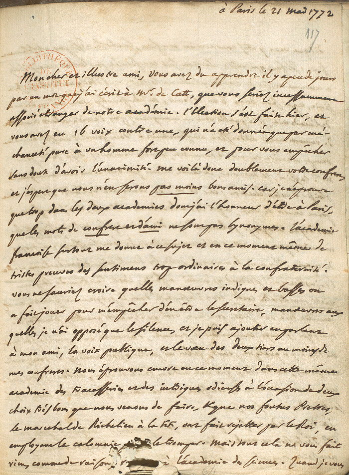 D'Alembert, Lettre Lettres au comte Joseph-Louis Lagrange, feuillet 117 