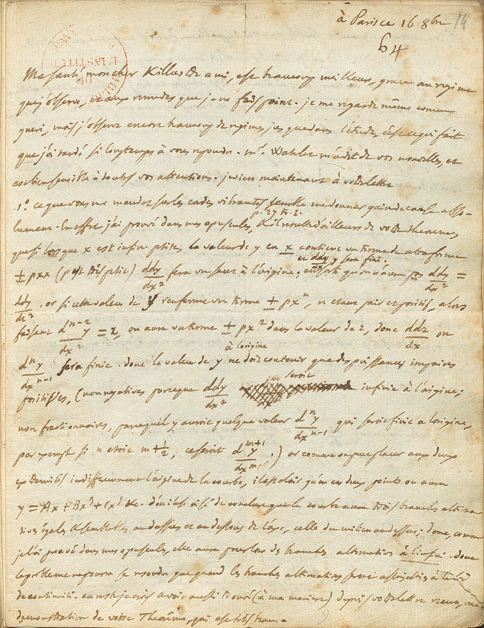 D'Alembert, Lettre Lettres au comte Joseph-Louis Lagrange, feuillet 14 