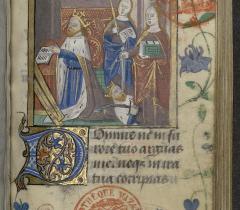 David en prière et Sainte Geneviève et Sainte Catherine, Heures à l'usage des Célestins, Bib. Mazarine Ms 475 f.101 David en prière et Sainte Geneviève et Sainte Catherine, Heures à l'usage des Célestins, Bib. Mazarine Ms 475 f.101