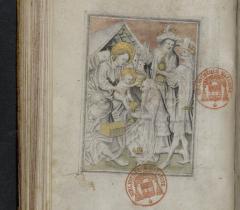 Adoration des Mages, Heures à l’usage d’Utrecht, Bib. Mazarine Ms 500, f. 48 verso Adoration des Mages, Heures à l’usage d’Utrecht, Bib. Mazarine Ms 500, f. 48 verso