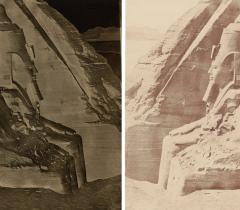 Photographies de Maxime Du Camp : Issamboul. Colosse oriental du Spéos de Phrè. (négatif et tirage positif)