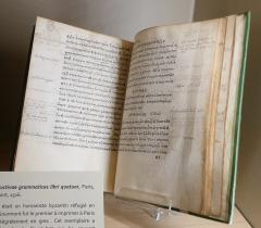 Theodori introductivae grammatices libri quatuor, Paris, Gilles de Gourmont, 1516, MS 4232. Théodore Gaza (1400 ? – 1475 ?) était un humaniste byzantin réfugié en Italie. Provient de la Bibliothèque de la Sorbonne.