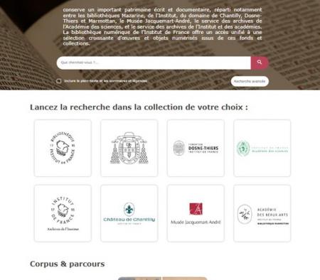 Bibliothèques numériques de l'Institut. Page d'accueil